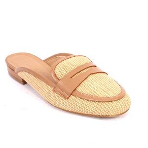 Shana 076 Beige Raffia Leather Mules Pumps Loafers Shoes